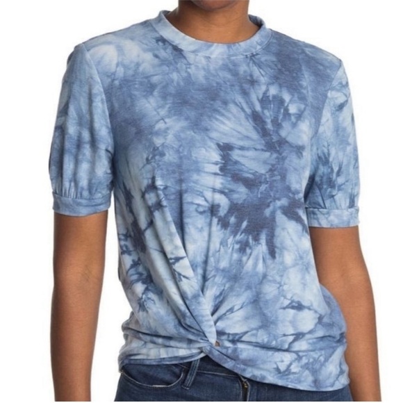 Como Vintage Tops - Como Vintage Blue Tie Dye Front Twist Knot T-shirt Top Large